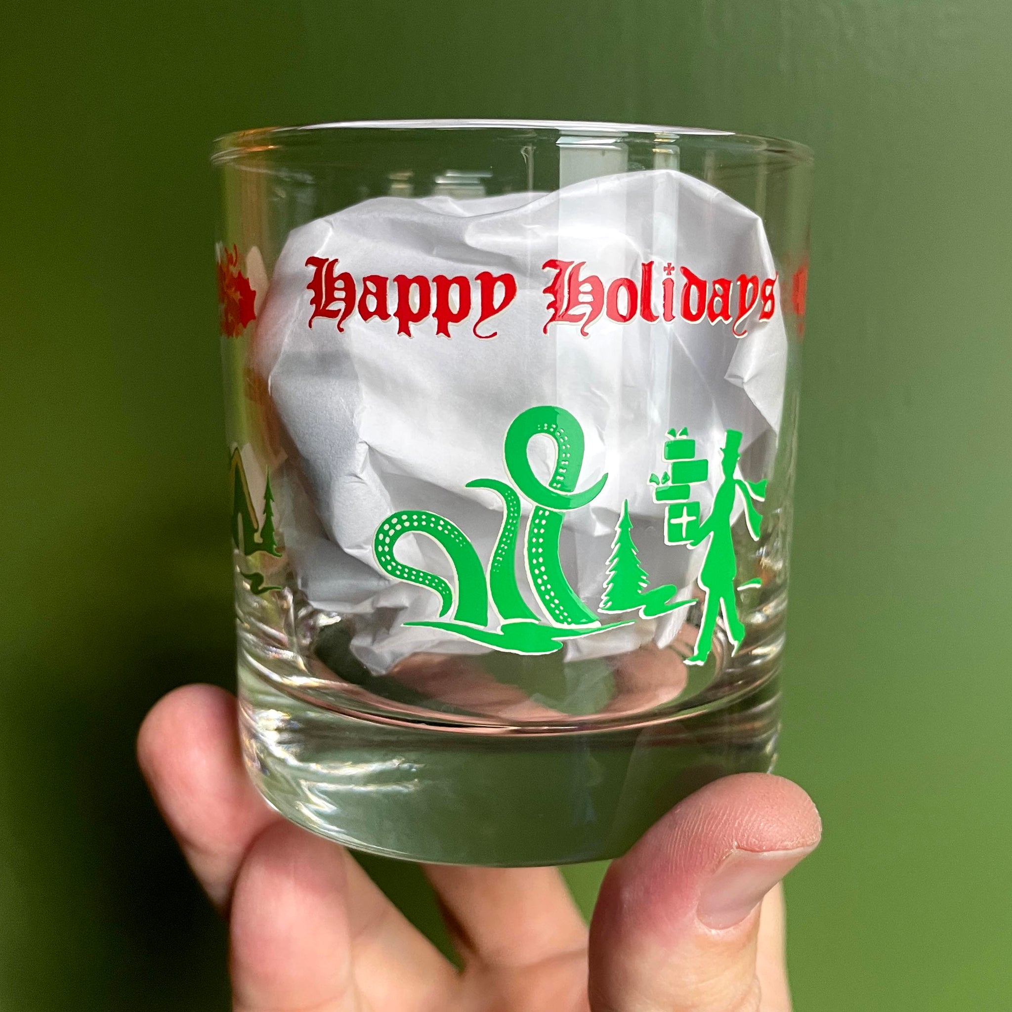 Happy Holidays Rocks Glass